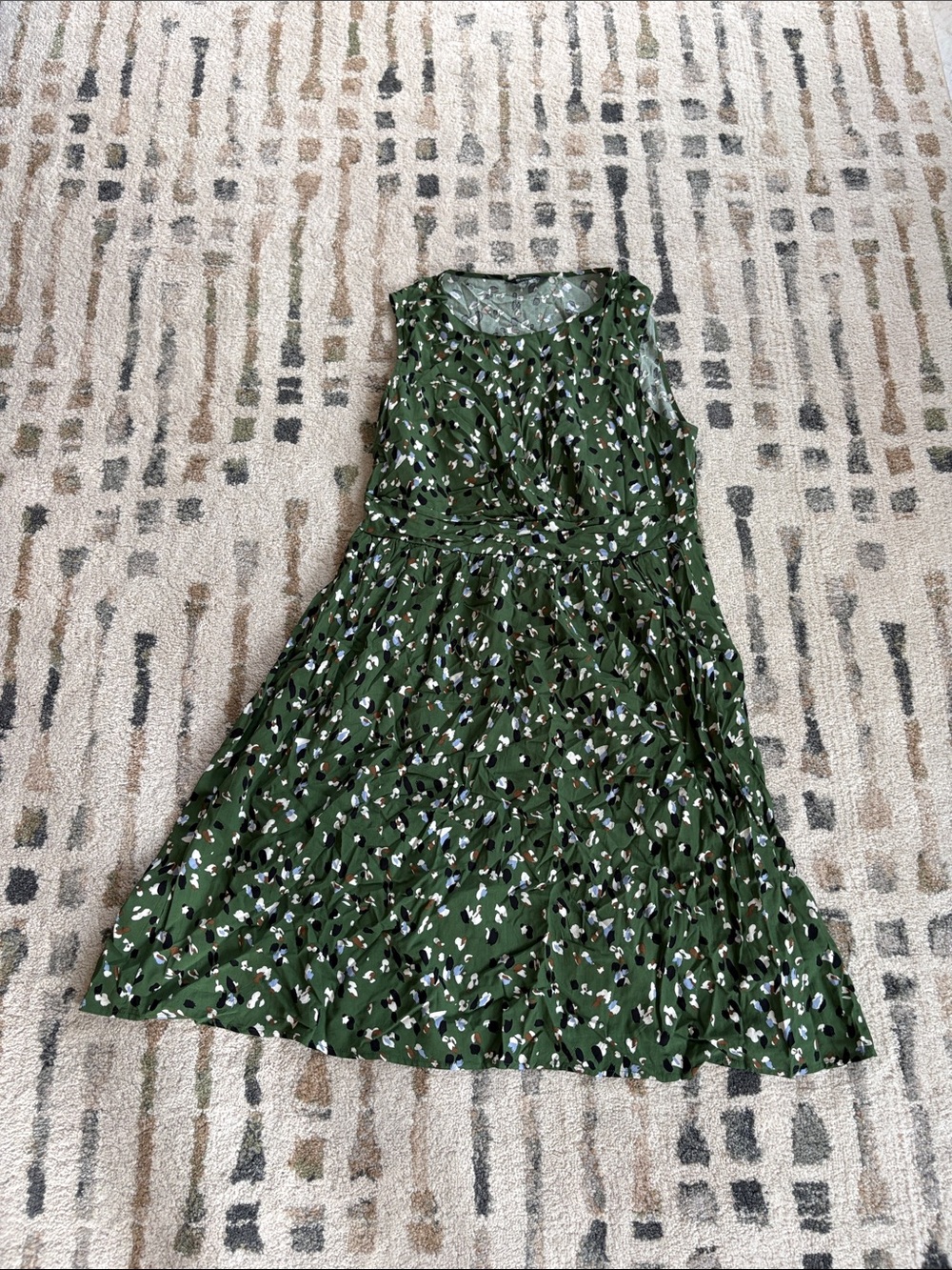 BloomChic Olive Green Sleeveless Dress with White & Black Spot Print (US 14-16)